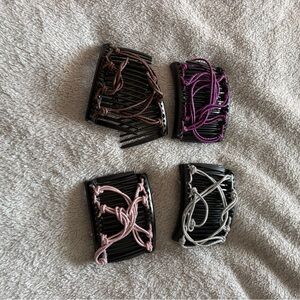 Elegant Hair Combs Set - Black, Brown, Pink, Purple, Silver